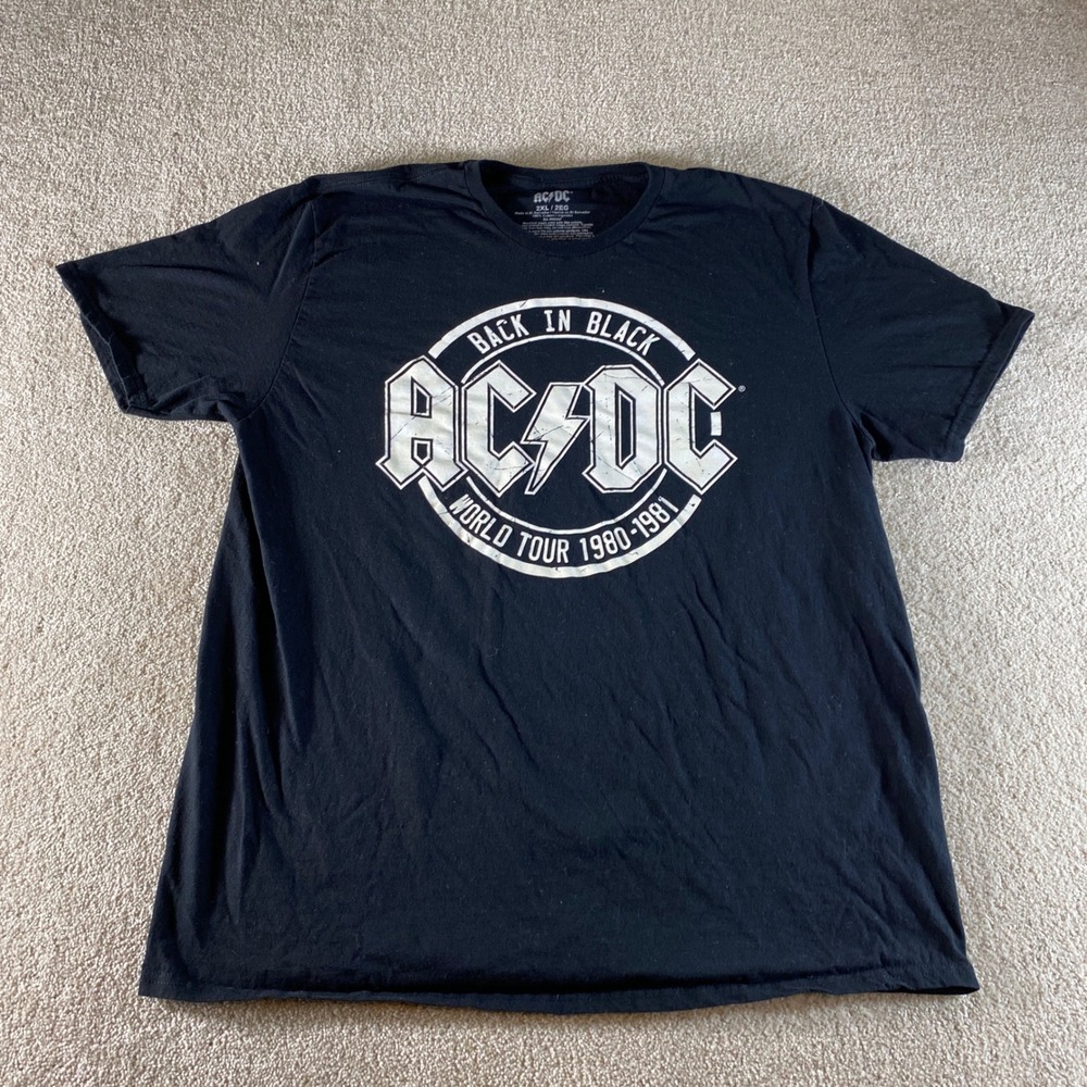 AC/DC Shirt Mens 2XL Black Back In Black World Tour 1980-1981 Graphic Tee